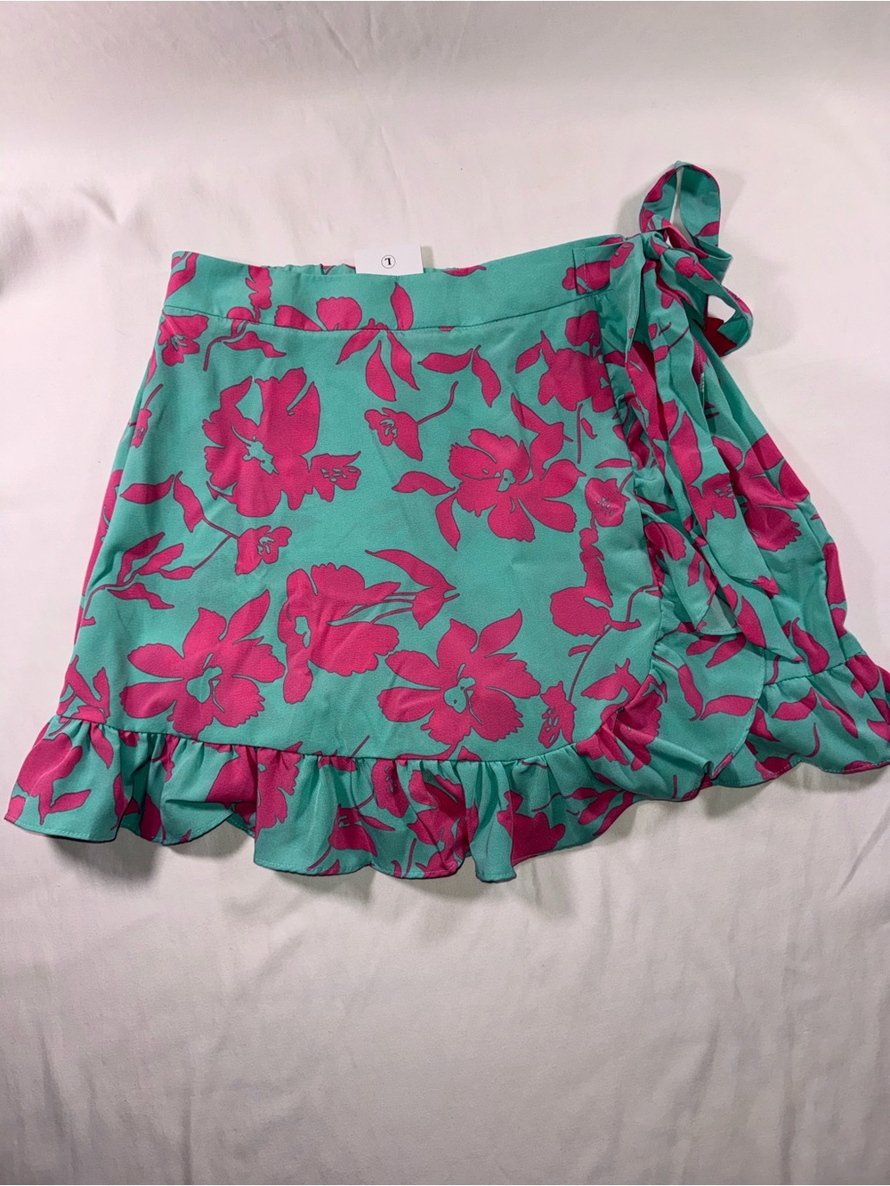 Egockal Floral Wrap Skort in Mint Green and Hot Pink